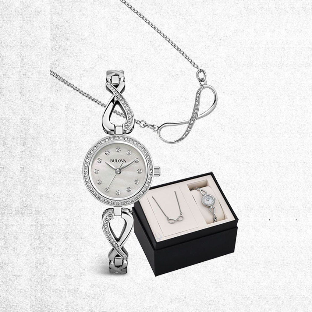 Bulova Crystals Quartz Mother of Pearl Dial Silver Steel Strap Watch for Women - 96X129 Buy Now By Bulova