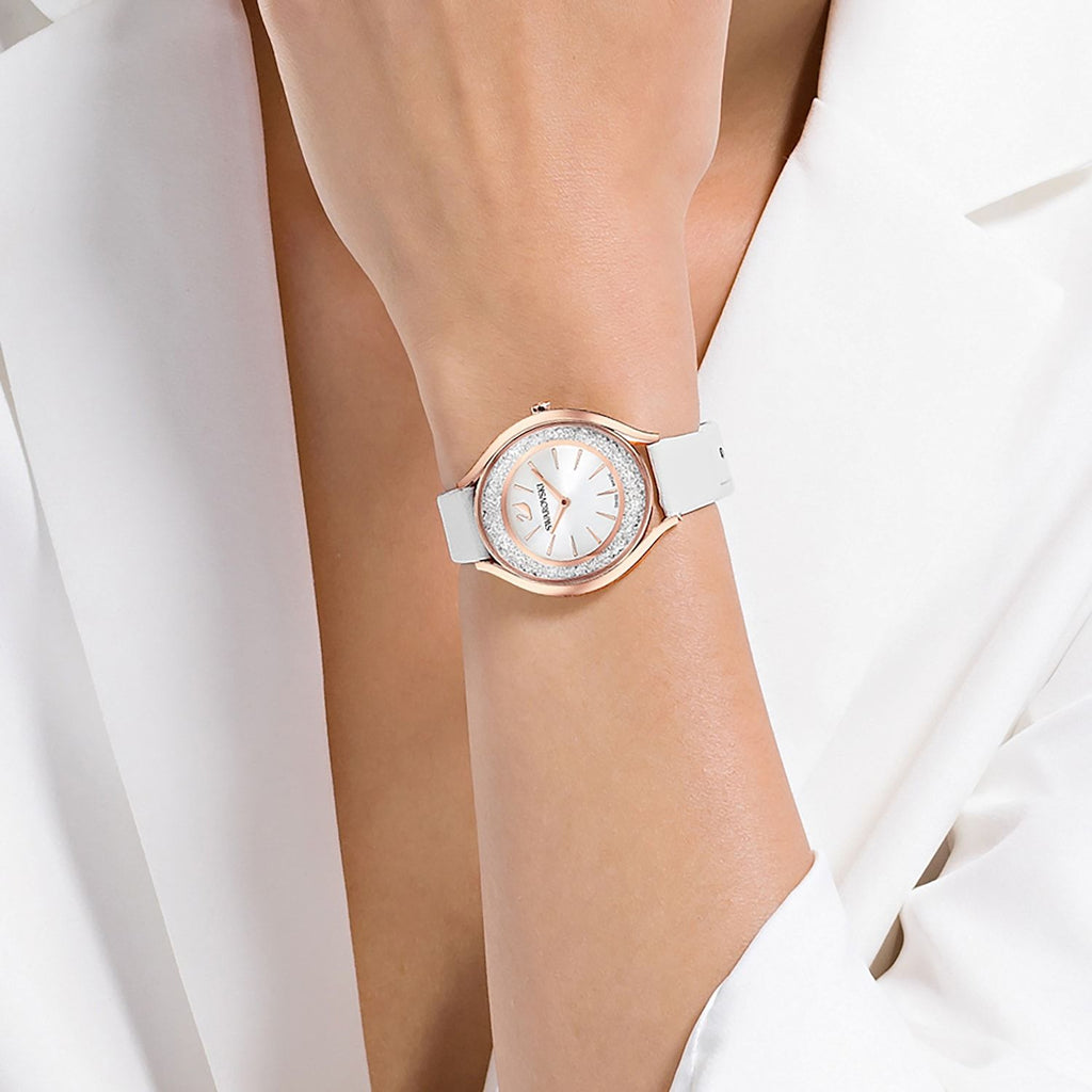 Swarovski Crystalline Aura Silver Dial White Leather Strap Watch for Women - 5519453 Buy Now By Swarovski