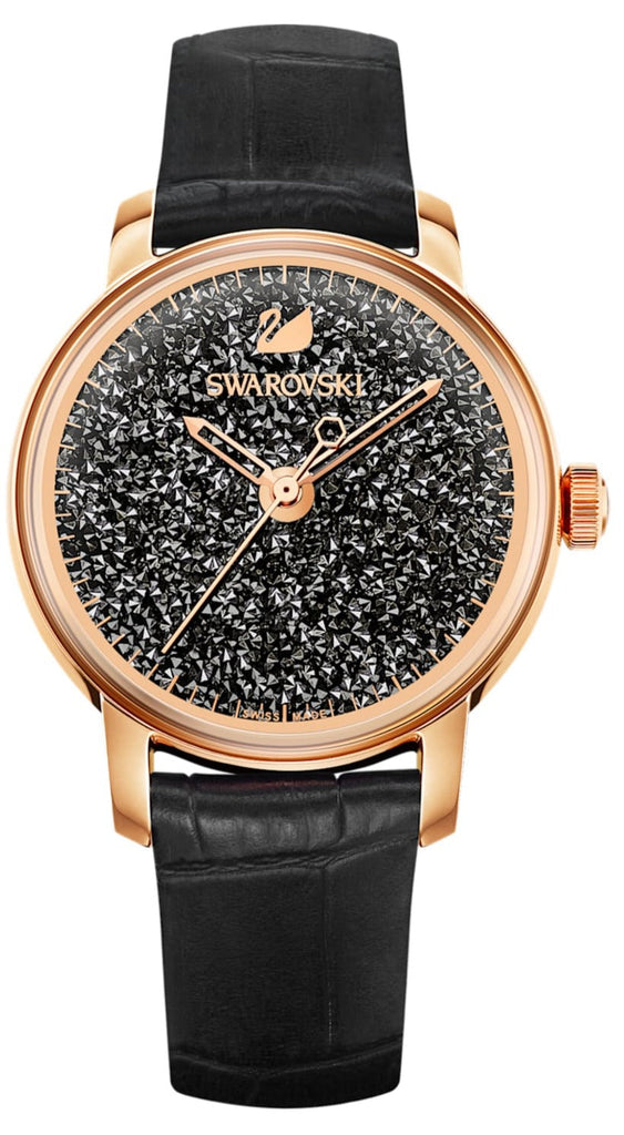 Swarovski Crystalline Hours Black Dial Black Leather Strap Watch for Women - 5295377 Buy Now By Swarovski