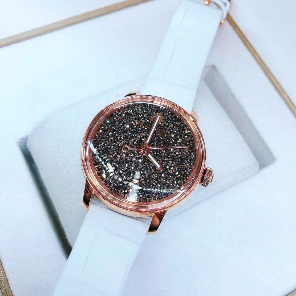 Swarovski Crystalline Hours Quartz Grey Dial Black Leather Strap Watch for Women - 5344635 Buy Now By Swarovski