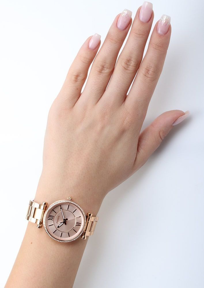 Fossil Carlie Rose Gold Dial Rose Gold Steel Strap Watch for Women - ES4301 Buy Now By Fossil
