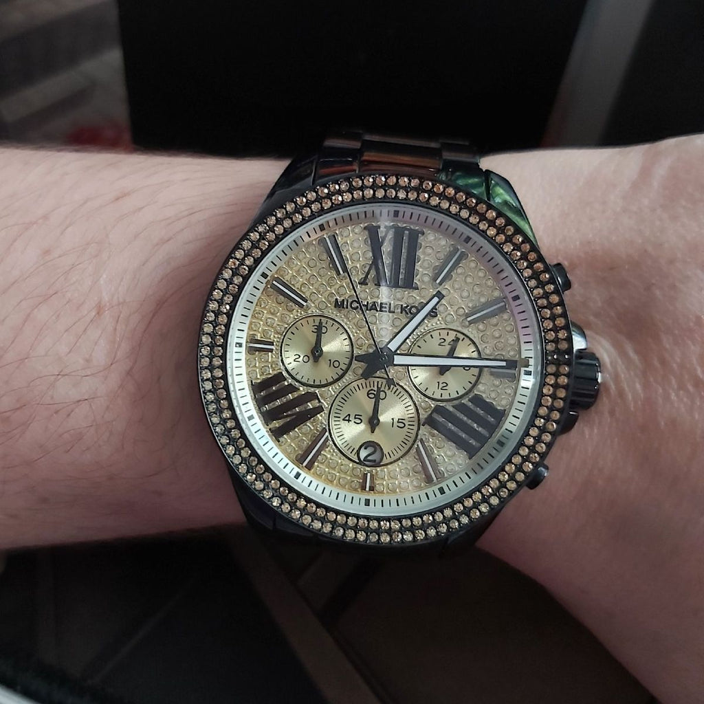 Michael Kors Wren Chronograph Gold Dial Black Steel Strap Watch for Women - MK5961 Buy Now By Michael Kors