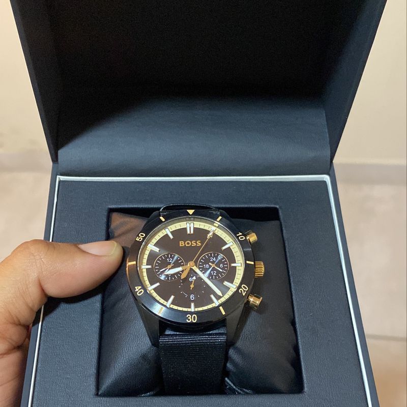 Hugo Boss Santiago Black Dial Black Nylon Strap Watch for Men - 1513935 Buy Now By Hugo Boss