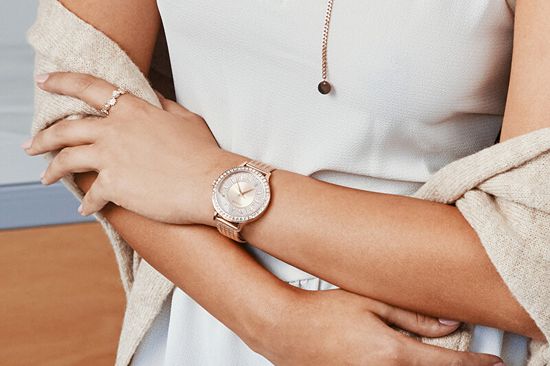 Guess Soiree Diamonds Rose Gold Dial Rose Gold Mesh Bracelet Watch for Women - GW0402L3 Buy Now By Guess