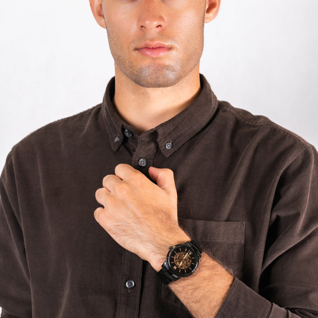 Fossil Neutra Automatic Skeleton Black Dial Black Steel Strap Watch for Men - ME3183 Buy Now By Fossil