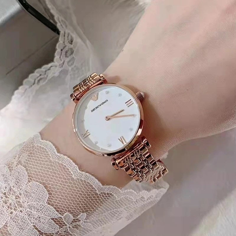 Emporio Armani Gianni T-Bar Quartz White Dial Rose Gold Steel Strap Watch For Women - AR11267 Buy Now By Emporio Armani