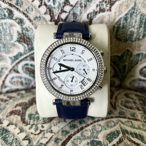 Michael Kors Parker White Dial Navy Blue Leather Strap Watch for Women - MK2293 Buy Now By Michael Kors