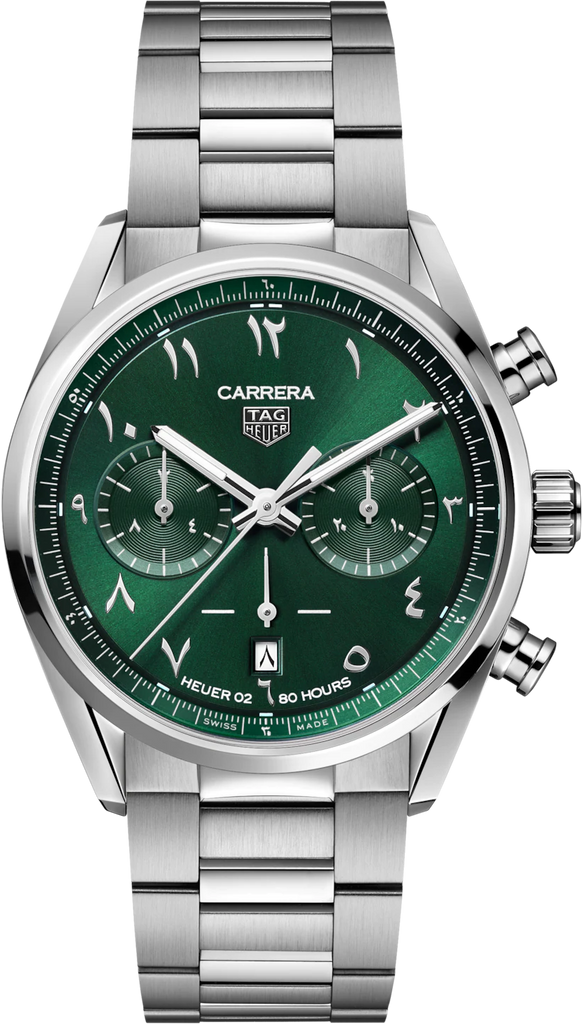 Tag Heuer Carrera Automatic Chronograph Limited Edition Green Dial Silver Steel Strap Watch for Men - CBN2014.EB0240 Buy Now By Tag Heuer