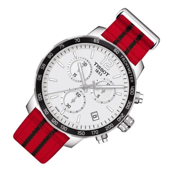Tissot Quickster Chronograph NBA Chicago Bulls White Dial Red NATO Strap Watch For Men - T095.417.17.037.04 Buy Now By Tissot