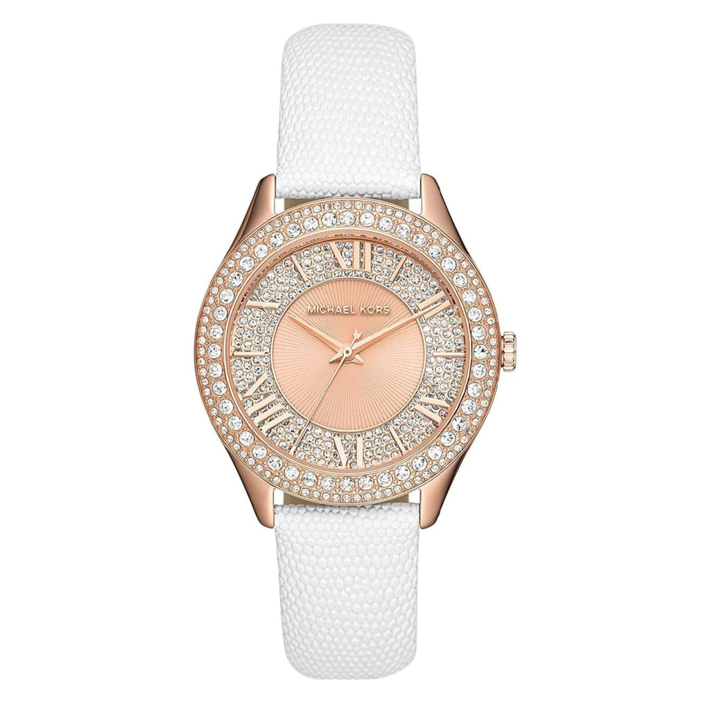 Michael Kors Harlowe Analog Rose Gold Dial White Leather Strap Watch For Women - MK2989 Buy Now By Michael Kors