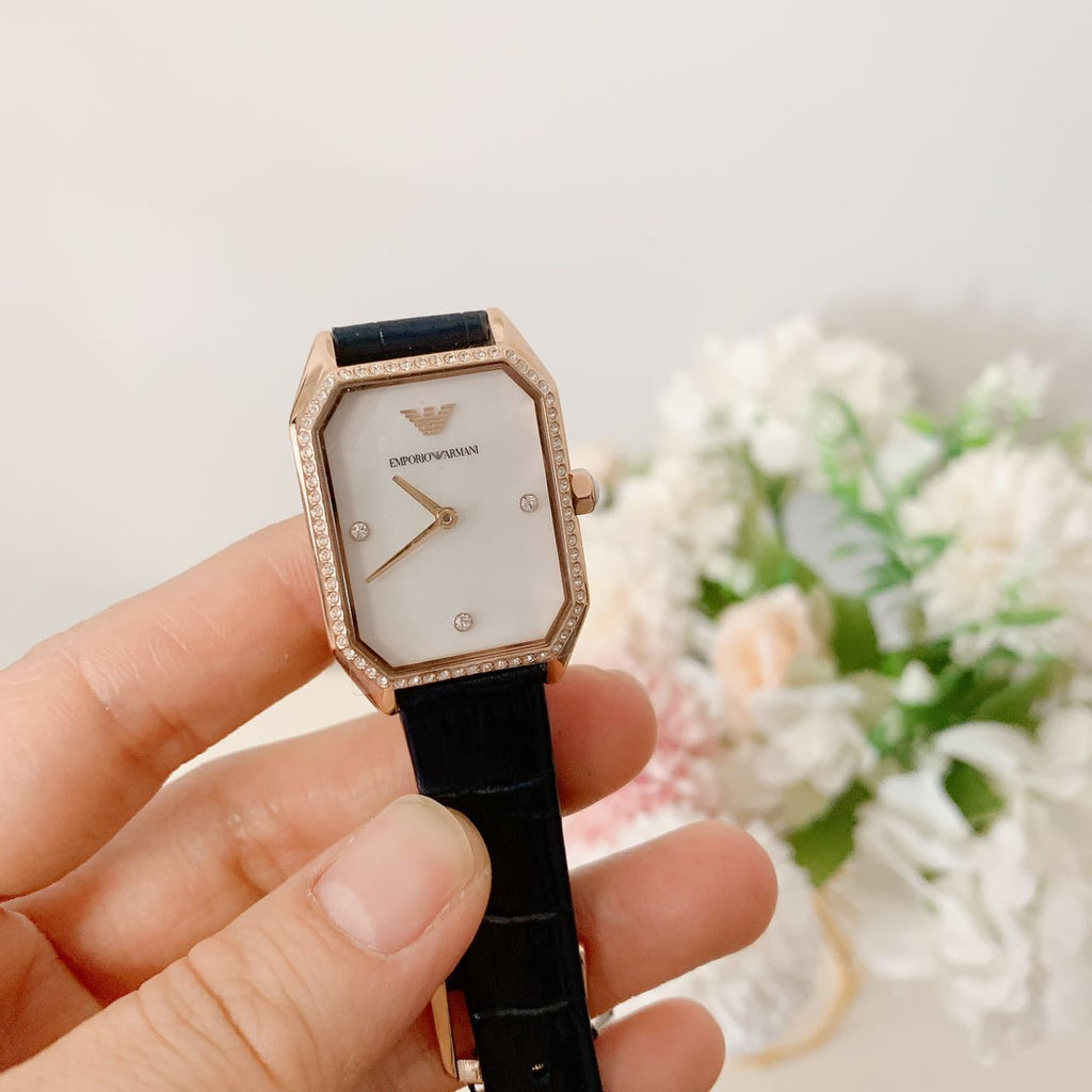 Emporio Armani Gianni T Bar Quartz Mother of Pearl Dial Blue Leather Strap Watch For Women - AR11466 Buy Now By Emporio Armani