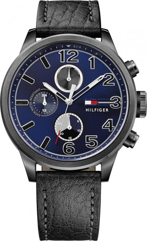 Tommy Hilfiger Jackson Quartz Blue Dial Black Leather Strap Watch for Men - 1791241 Buy Now By Tommy Hilfiger