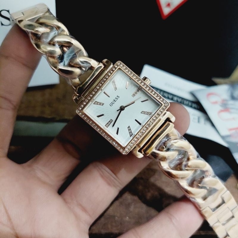 Guess Vanity Diamonds Silver Dial Gold Steel Strap Watch for Women - W1030L4 Buy Now By Guess