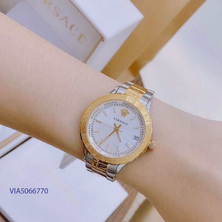 Versace Hellenyium Silver Dial Two Tone Steel Strap Watch for Women - V12030015 Buy Now By Versace