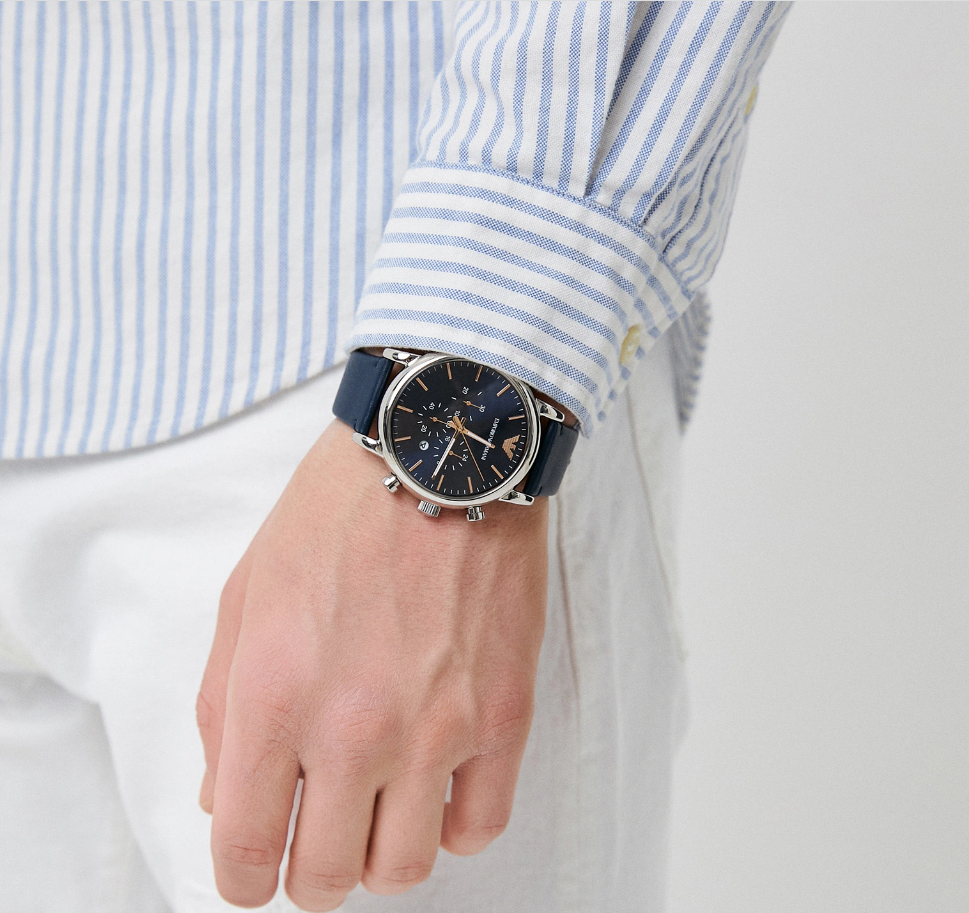 Emporio Armani Luigi Chronograph Blue Dial Blue Leather Strap Watch For Men - AR11451 Buy Now By Emporio Armani