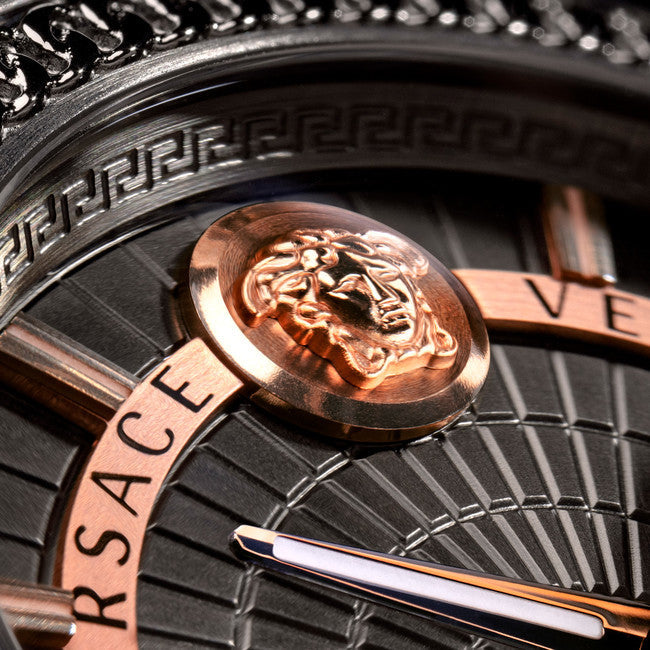 Versace Viamond Quartz Black Dial Grey Steel Strap Watch For Men - VEPO00520 Buy Now By Versace