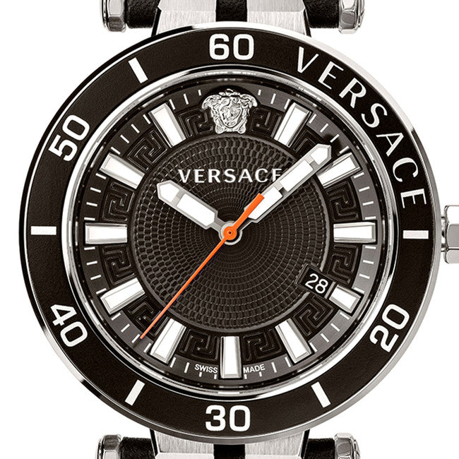 Versace Greca Sport Quartz Black Dial Black Leather Strap Watch For Men - VEZ300221 Buy Now By Versace