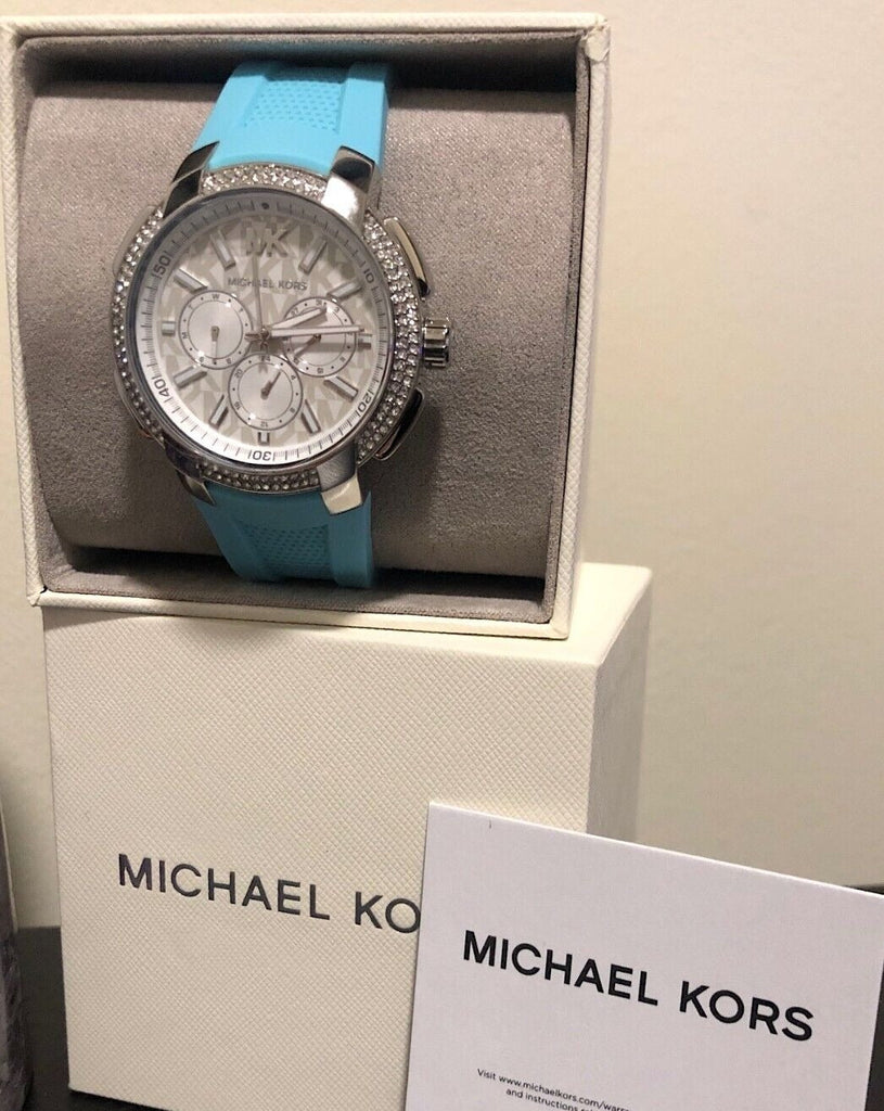 Michael Kors Sidney Multifunction Analog White Dial Turquoise Silicone Strap Watch For Women - MK7246 Buy Now By Michael Kors