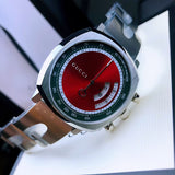 Gucci Grip Quartz Chronograph Red Dial Silver Steel Strap Watch For Men - YA157303 Buy Now By Gucci