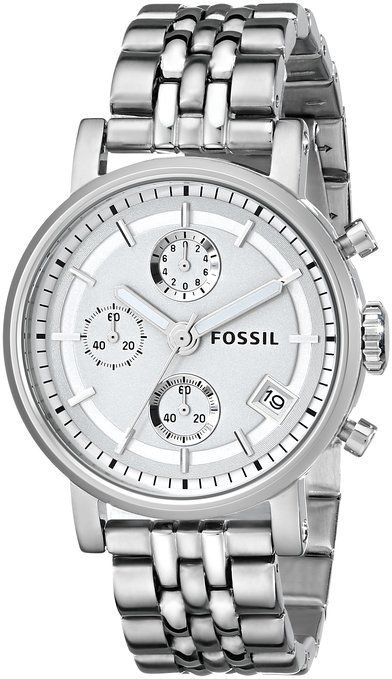 Fossil Boyfriend Chronograph Silver Dial Silver Steel Strap Watch for Women - ES2198 Buy Now By Fossil