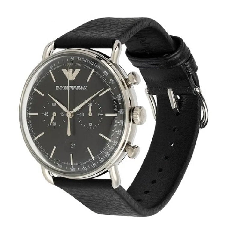 Emporio Armani Aviator Chronograph Black Dial Black Leather Strap Watch For Men - AR11143 Buy Now By Emporio Armani