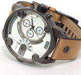 Diesel SBA Dual Time Chronograph White Dial Brown Leather Strap Watch For Men - DZ7269 Buy Now By Diesel
