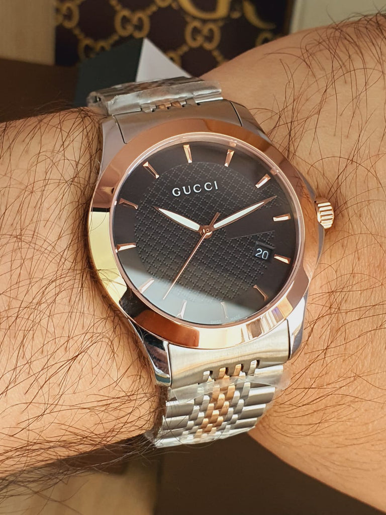 Gucci G Timeless Black Dial Two Tone Steel Strap Watch For Men - YA126410 Buy Now By Gucci