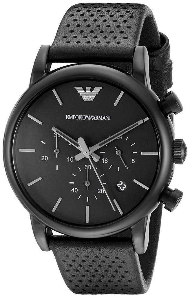 Emporio Armani Luigi Chronograph Black Dial Black Leather Strap Watch For Men - AR1737 Buy Now By Emporio Armani
