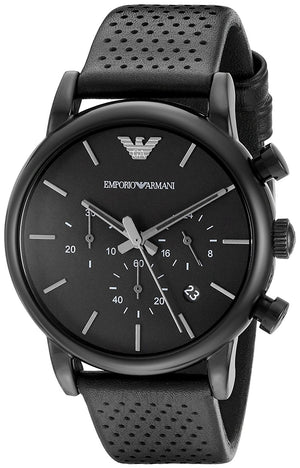 Emporio Armani Luigi Chronograph Black Dial Black Leather Strap Watch For Men - AR1737 Buy Now By Emporio Armani