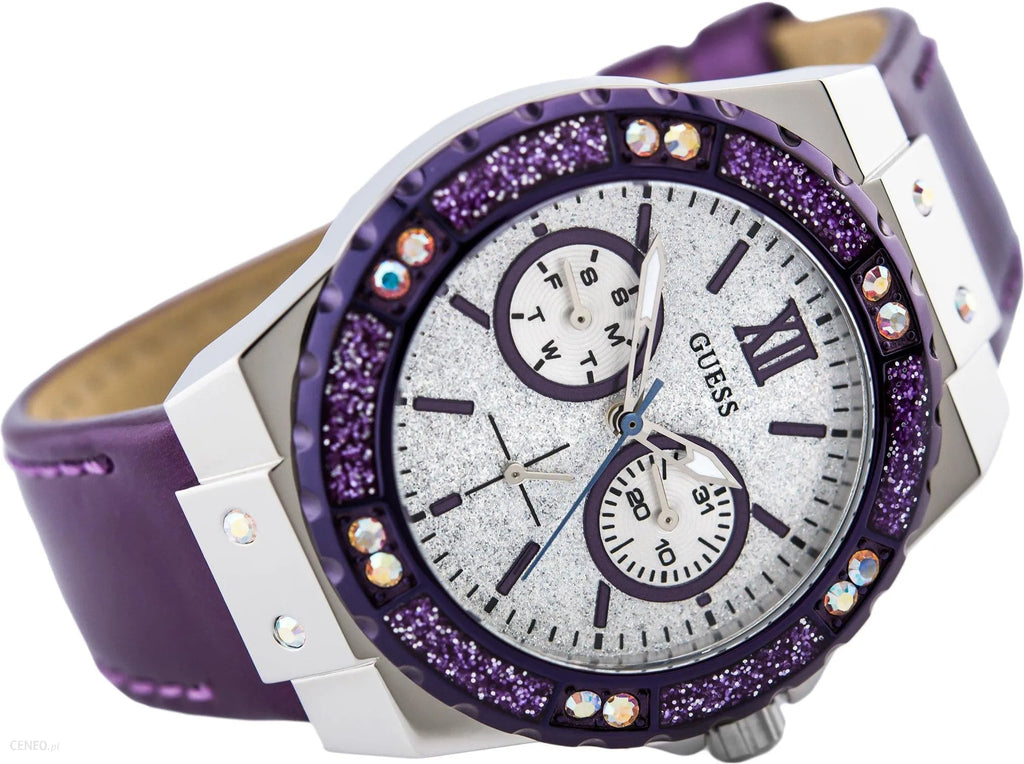 Guess Limelight Quartz Silver Dial Purple Leather Strap Watch For Women - W0775L6 Buy Now By Guess