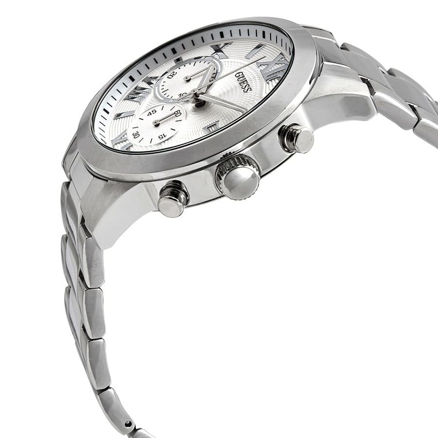 Guess Atlas Chronograph Silver Dial Silver Steel Strap Watch For Men - W0668G7 Buy Now By Guess