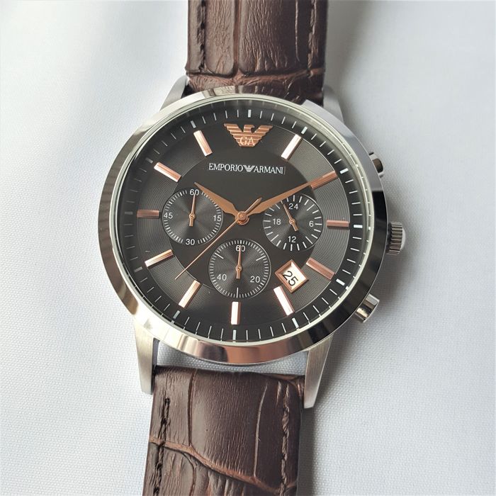 Emporio Armani Renato Chronograph Grey Dial Brown Leather Strap Watch For Men - AR2513 Buy Now By Emporio Armani