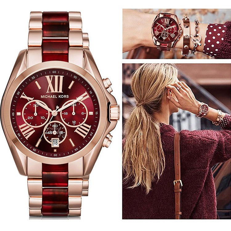 Michael Kors Bradshaw Burgundy Dial Two Tone Steel Strap Watch for Women - MK6270 Buy Now By Michael Kors