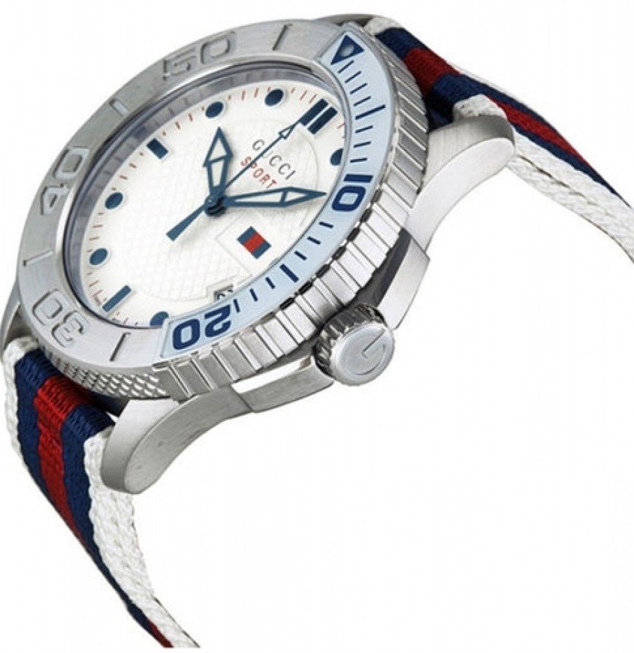 Gucci G Timeless Quartz White Dial Two Tone Nylon Strap Watch for Men - YA126239 Buy Now By Gucci