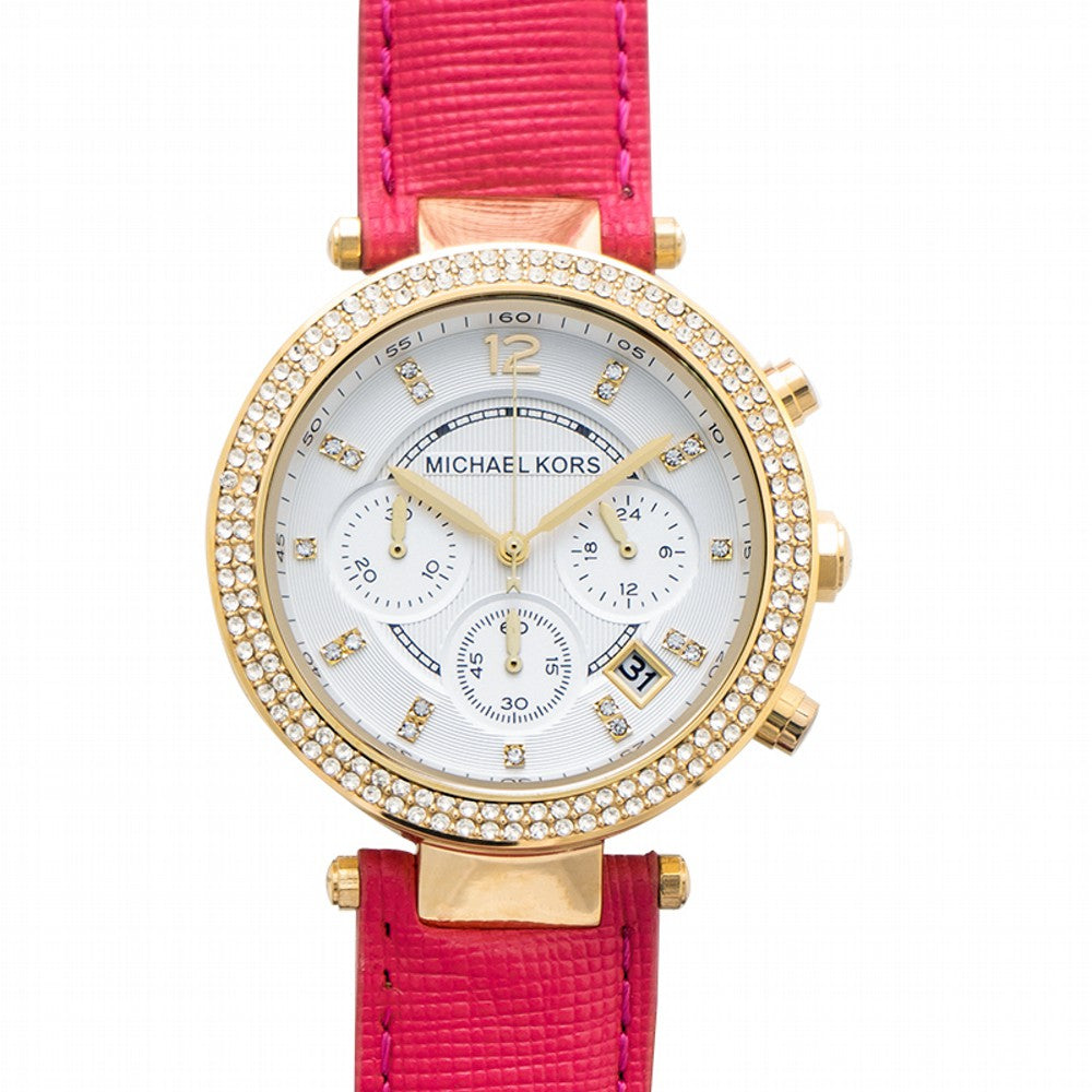 Michael Kors Parker Chronograph White Dial Pink Leather Strap Watch for Women - MK2297 Buy Now By Michael Kors