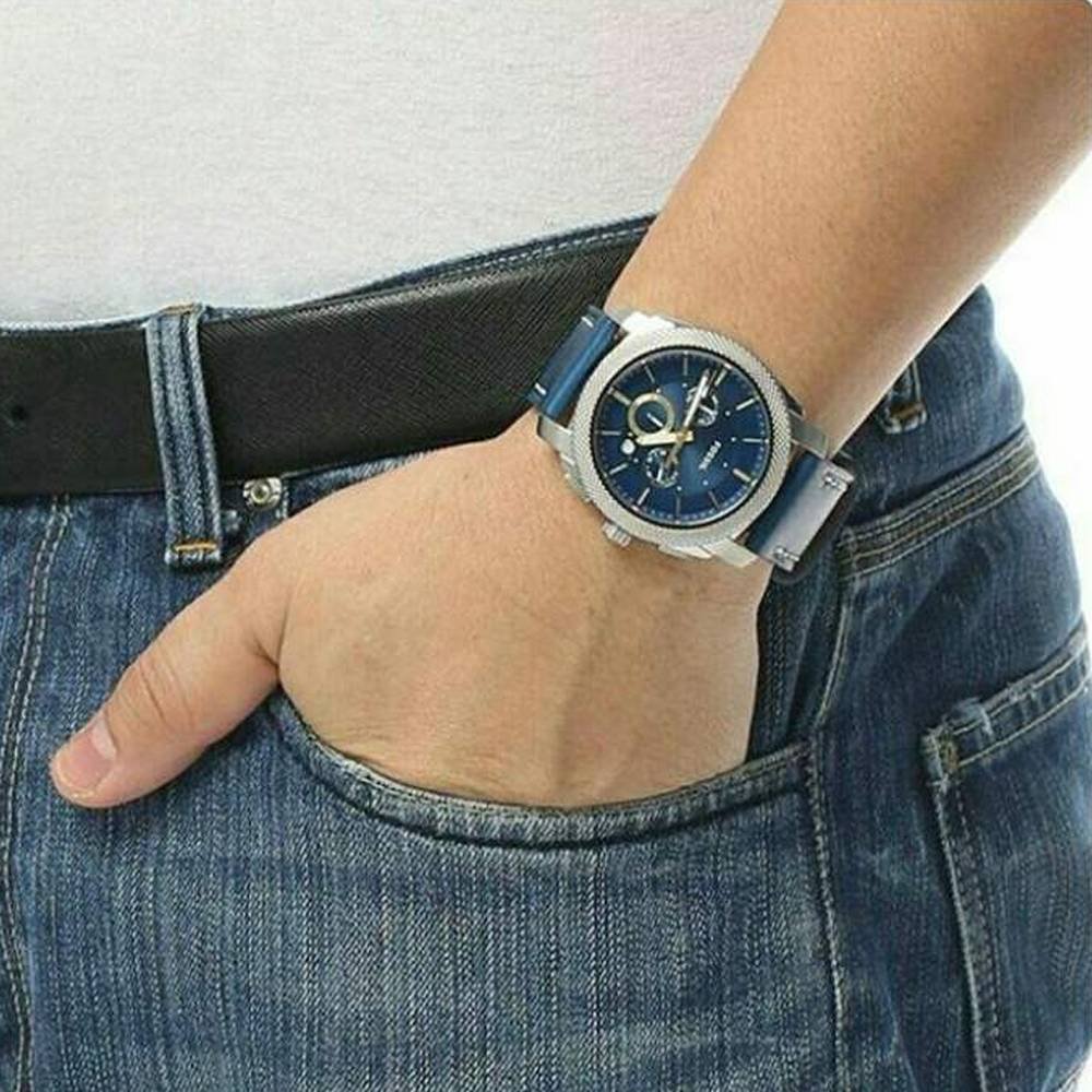 Fossil Machine Chronograph Blue Dial Blue Leather Strap Watch for Men - FS5262 Buy Now By Fossil