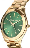 Michael Kors Slim Runway Green Dial Gold Steel Strap Watch for Women - MK3435 Buy Now By Michael Kors
