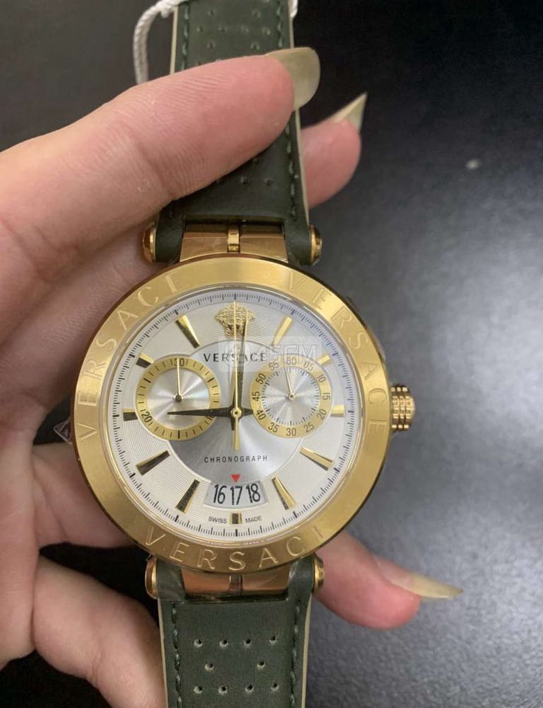 Versace Aion Chronograph White Dial Green Leather Strap Watch for Men - VBR020017 Buy Now By Versace