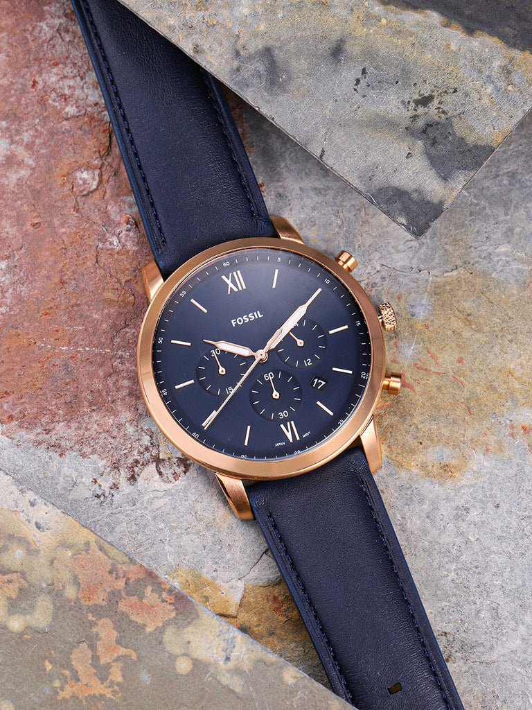 Fossil Neutra Chronograph Blue Dial Blue Leather Strap Watch for Men - FS5454 Buy Now By Fossil