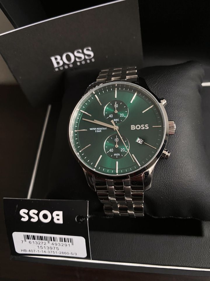 Hugo Boss Associate Green Dial Silver Steel Strap Watch for Men - 1513975 Buy Now By Hugo Boss