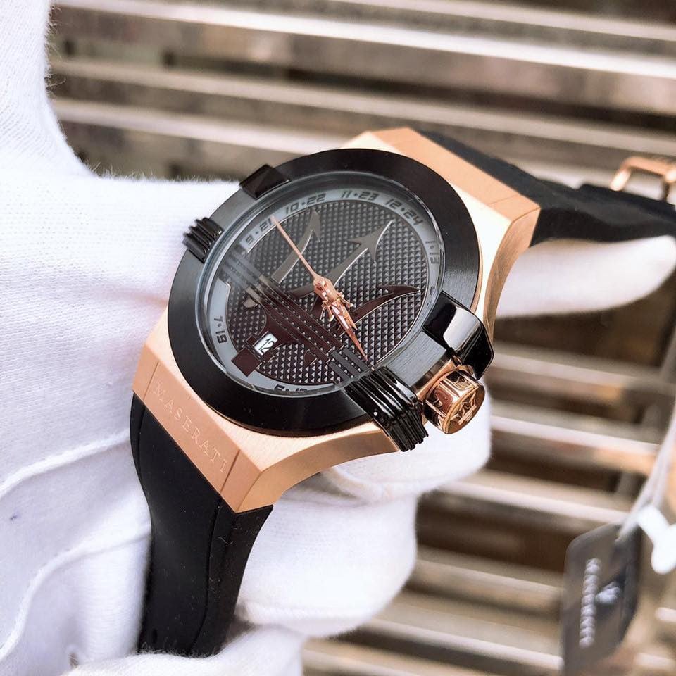 Maserati Potenza Black & Rose Gold Dial Black Rubber Strap Watch For Men - R8851108002 Buy Now By Maserati