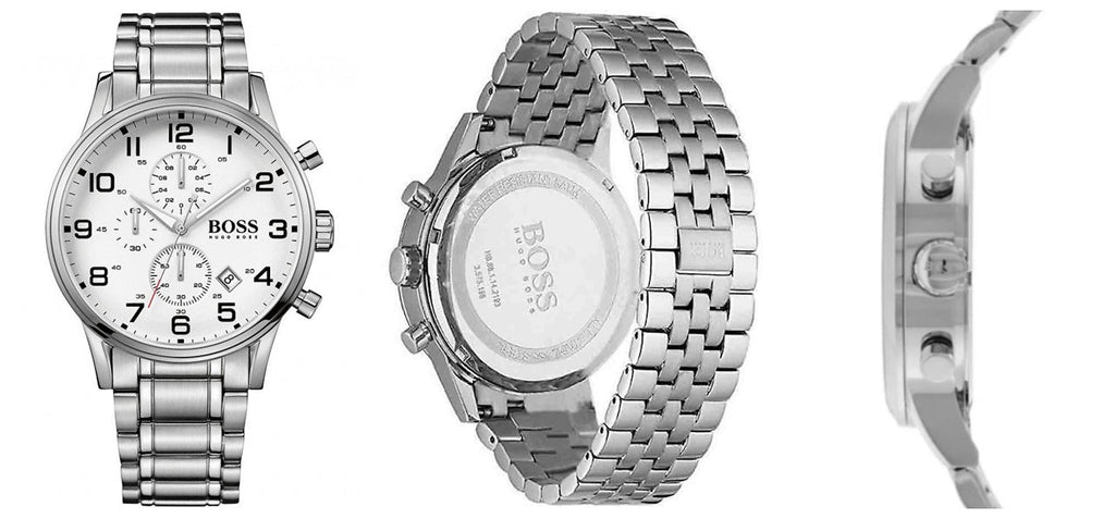 Hugo Boss Aeroliner Chronograph White Dial Silver Steel Strap Watch For Men - 1512445 Buy Now By Hugo Boss