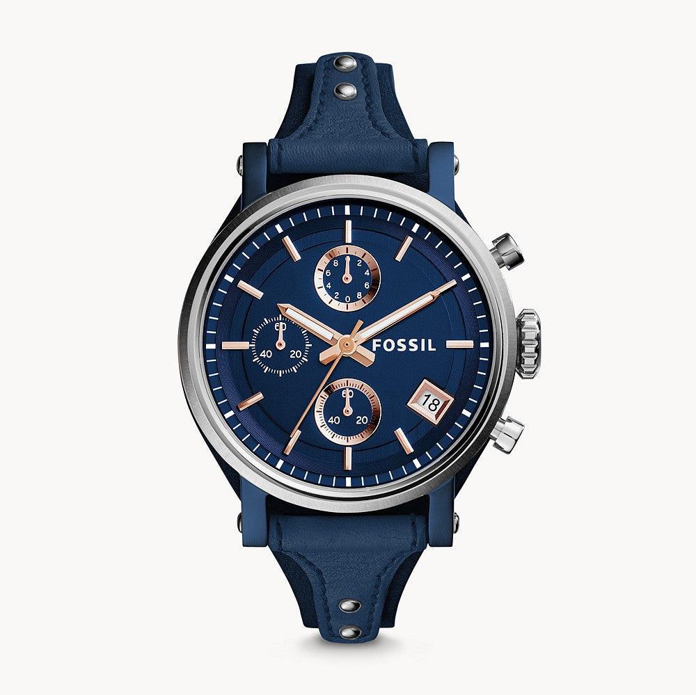 Fossil Boyfriend Sport Chronograph Blue Dial Blue Leather Strap Watch for Women - ES4113 Buy Now By Fossil
