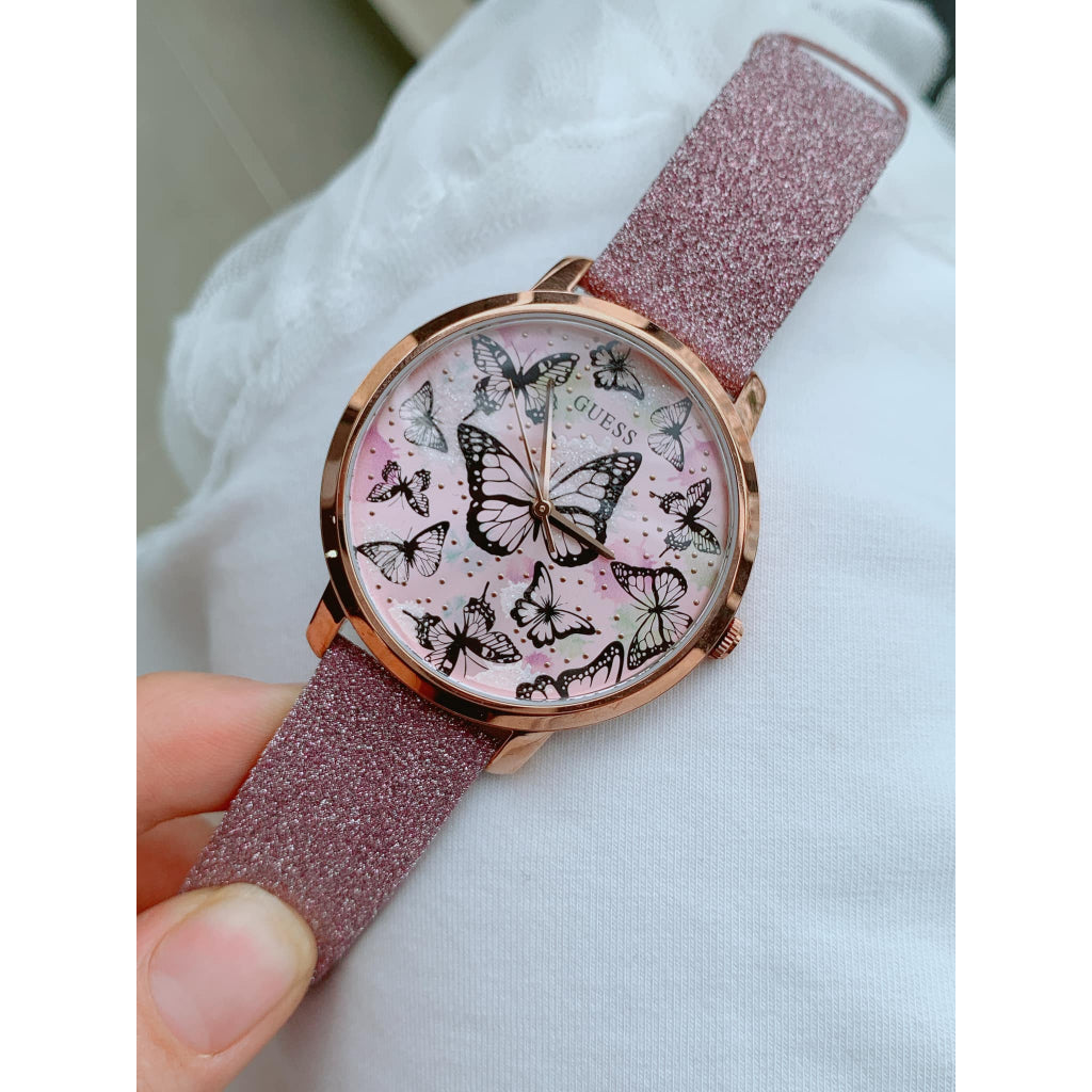 Guess Mariposa Pink Dial Pink Leather Strap Watch for Women - GW0008L2 Buy Now By Guess