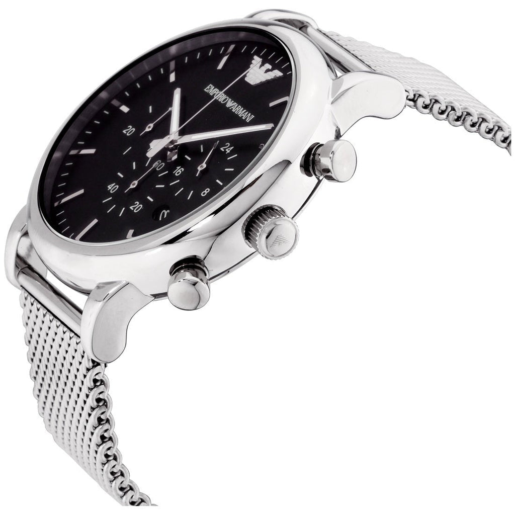 Emporio Armani Classic Chronograph Black Dial Silver Mesh Bracelet Watch For Men - AR1808 Buy Now By Emporio Armani