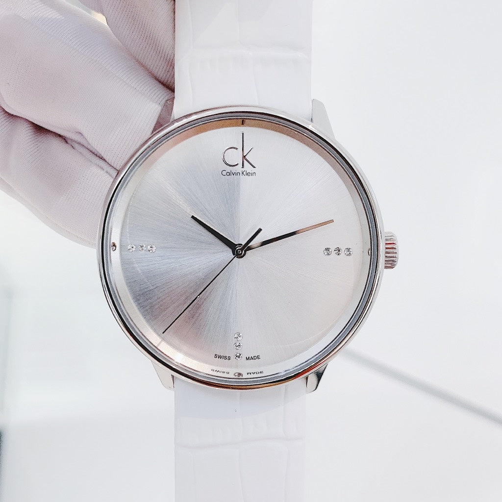 Calvin Klein Accent Silver Dial White Leather Strap Watch for Men - K2Y2X1KW Buy Now By Calvin Klein