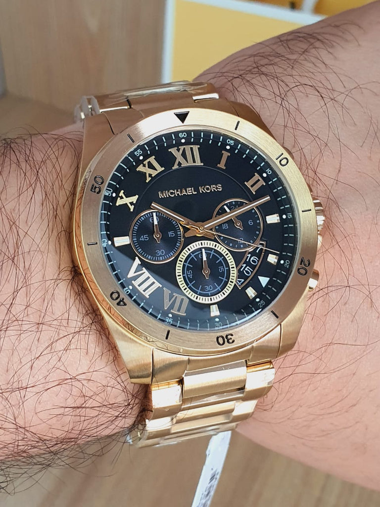 Michael Kors Brecken Chronograph Quartz Black Dial Gold Steel Strap Watch For Men - MK8481 Buy Now By Michael Kors