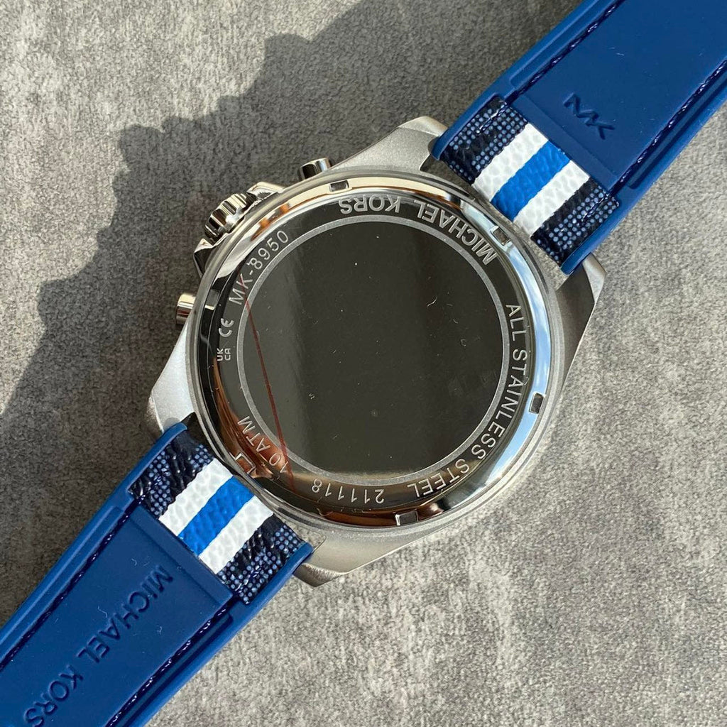 Michael Kors Brecken Chronograph Blue Dial Two Tone PVC Strap Watch For Men - MK8950 Buy Now By Michael Kors