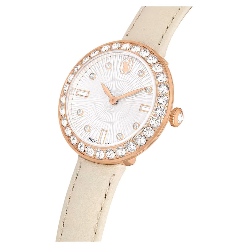 Swarovski Certa Crystals Silver Dial Beige Leather Strap Watch for Women - 5672968 Buy Now By Swarovski