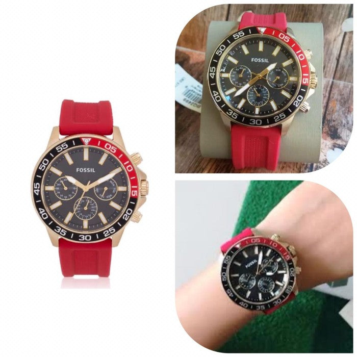Fossil Bannon Multifunction Black Dial Red Silicone Strap Watch for Men - BQ2499 Buy Now By Fossil